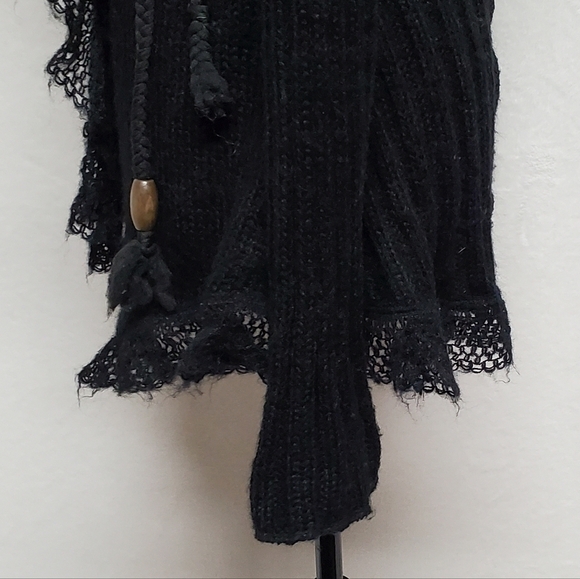 FORLA Paris Boho Goth Black Eyelet Lace Sequin Asymmetrical Tie-Waist Cardigan - Picture 10 of 16